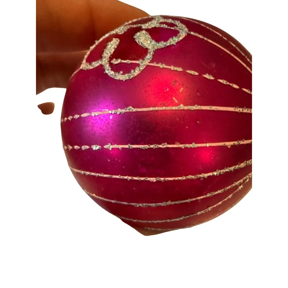 West Germany Glass‎ Christmas Ornament Magenta Glitter Design 2.5